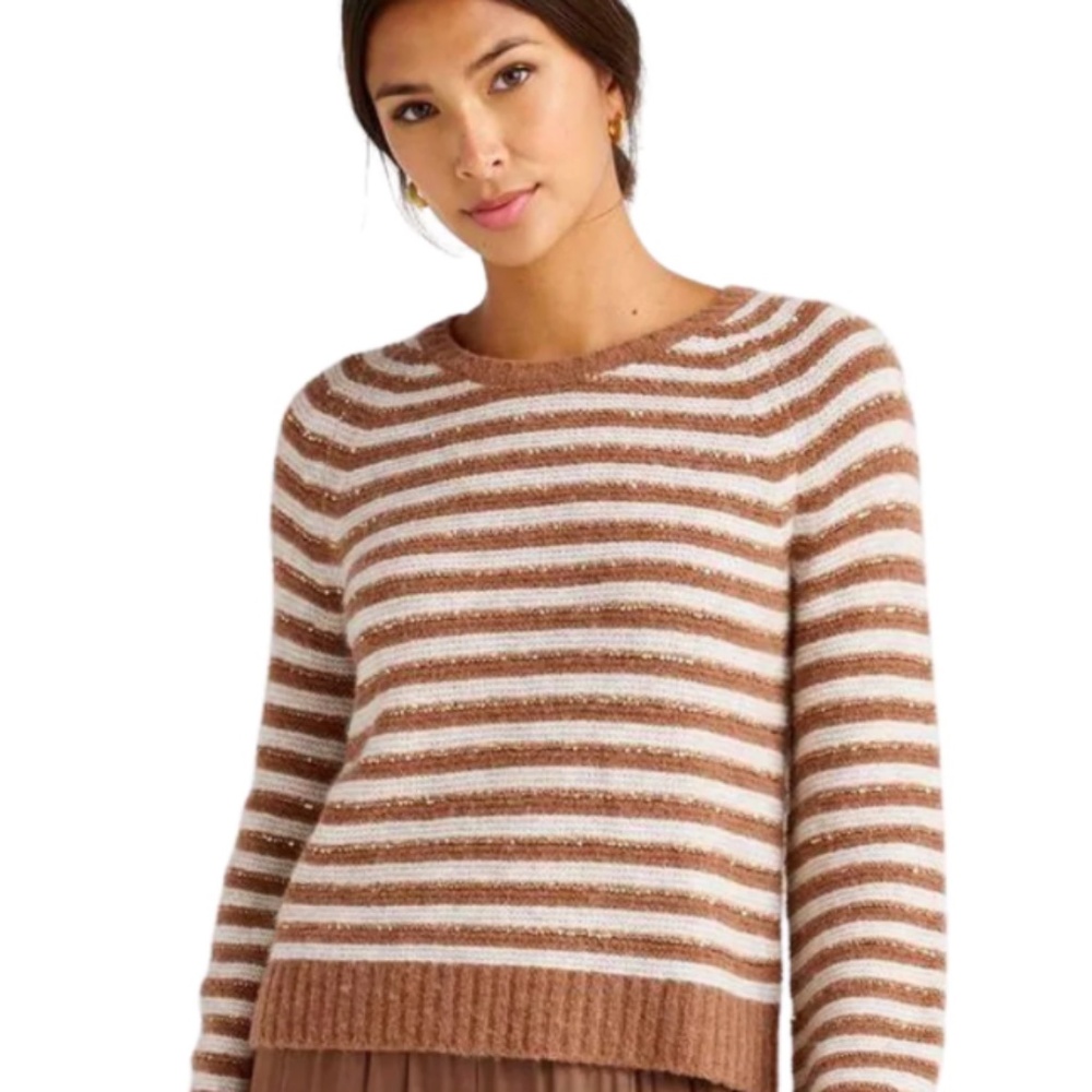 Splendid Walnut Striped Sequin Detail Maisie Crew… - image 1